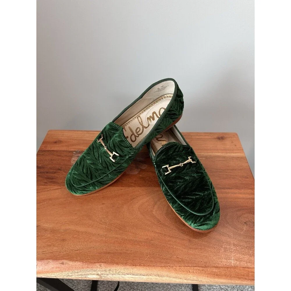 Sam Edelman Loraine Green Crushed Velvet Horsebit Loafers Shoes 7 Academia
